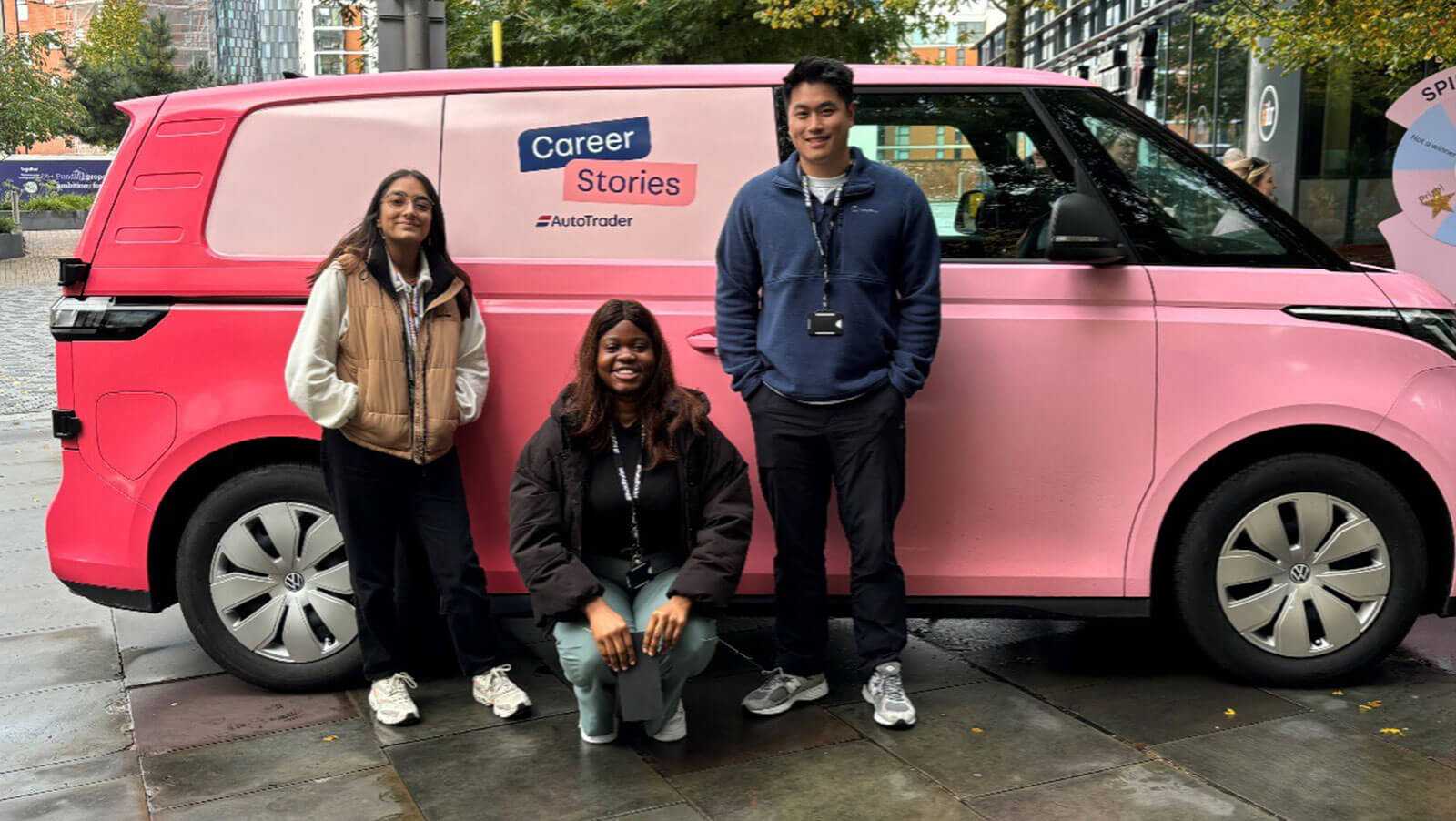 Picture early career graduates with the Autotrader Career Stories van "Picture early career graduates with the Autotrader Career Stories van"